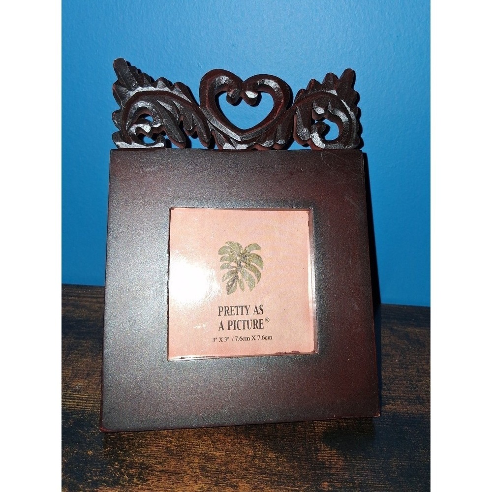 Pretty As a Picture Wood Photo Frame w/ Carved‎ Heart – 3" x 3"